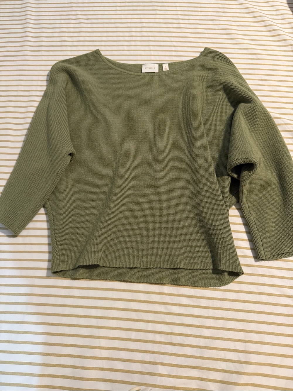 Cyrus Olive Green Off-the-Shoulder Knit Sweater